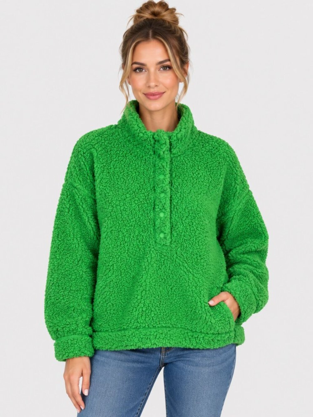 Aerie Love This Moment Women’s Medium Green Sherpa Fleece Pullover